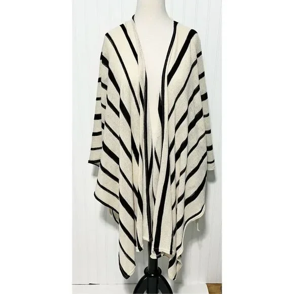 Torrid Striped Ruana Open Front Asymmetrical Kaftan Coverup Black White One Size - Picture 12 of 12